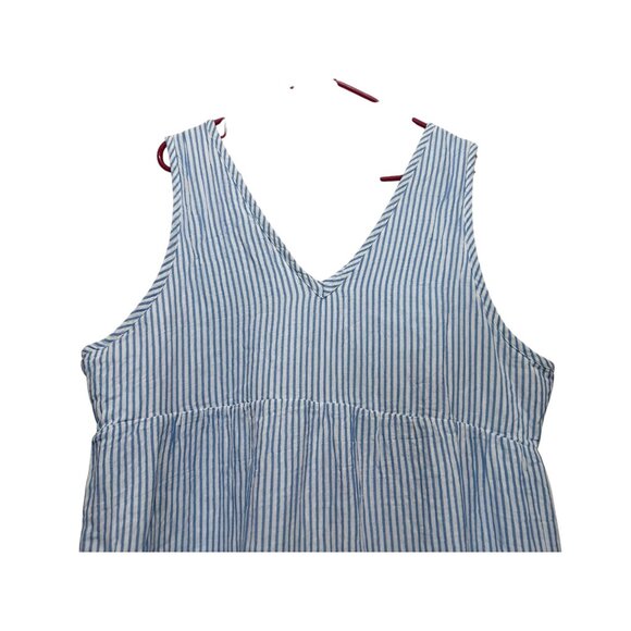 Sold Quince Stripe Gauze Tiered Midi Dress Womens XL Blue White 100% Organic - Picture 7 of 13
